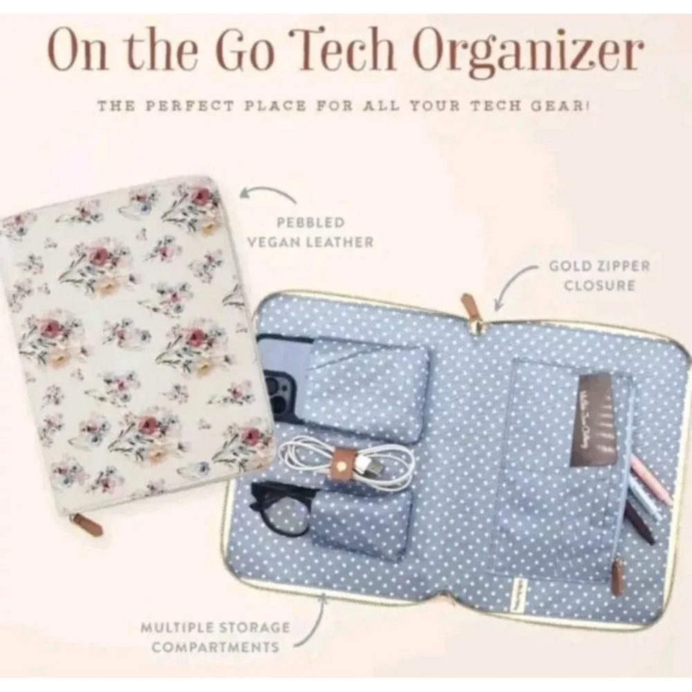NWT Matilda Jane Floral Tech Organizer Pebbled Vegan Leather 8x11 - Picture 4 of 8